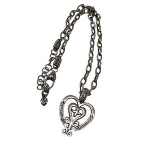 Brighton Double Scrolled Heart Crystals Pendant Necklace Excellent Cond. (A-14)